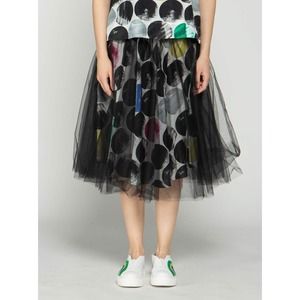 Luukaa Women's Tutu Skirt Size 12 Midi Black and Polka Dot Trendy Skirt NWT